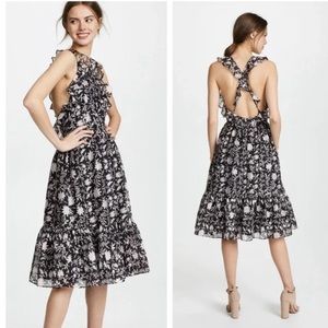 NWT $495 Ulla Johnson Wilda Dress Ruffle Strap Floral Midnight Black Size 6